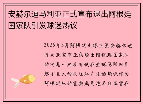 安赫尔迪马利亚正式宣布退出阿根廷国家队引发球迷热议