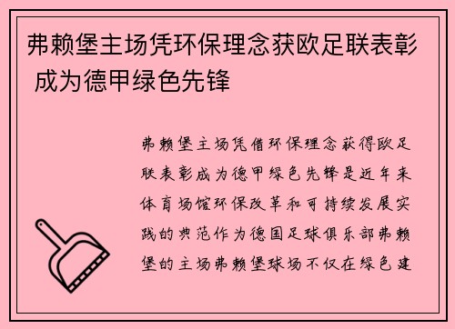 弗赖堡主场凭环保理念获欧足联表彰 成为德甲绿色先锋 弗赖堡主场凭环保理念获欧足联表彰 成为德甲绿色先锋